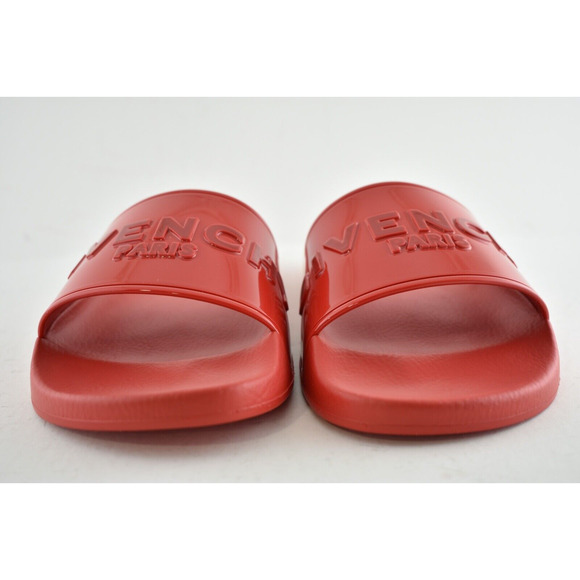 Givenchy Paris Red Rubber Logo Embossed Slide On Pool Sandal Flip Flop Flat 40 - Picture 5 of 12
